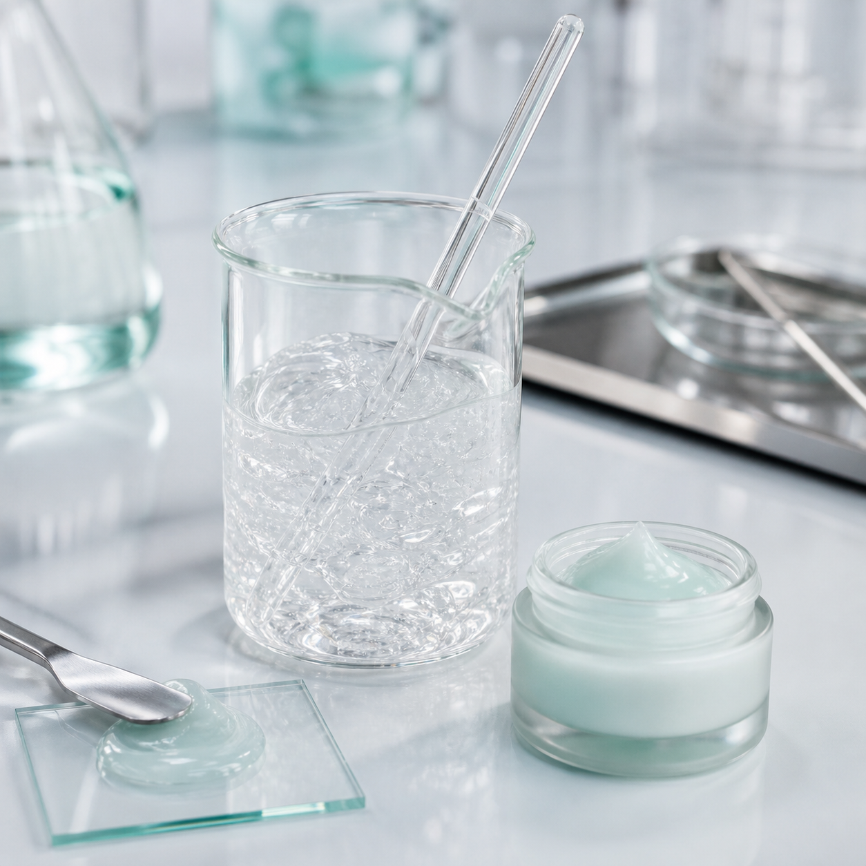 Formulation laboratory with a clear gel sample
